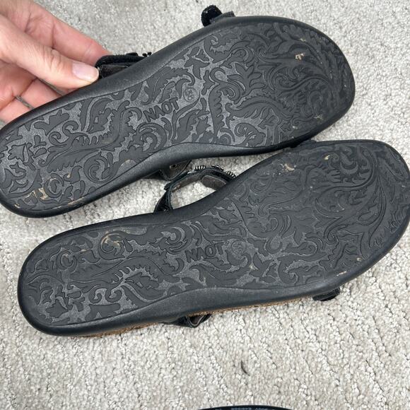 NAOT® Genuine Leather Black Slides Sandals w/Flower Rhinestone Studs 7M 38 EU - Picture 5 of 6